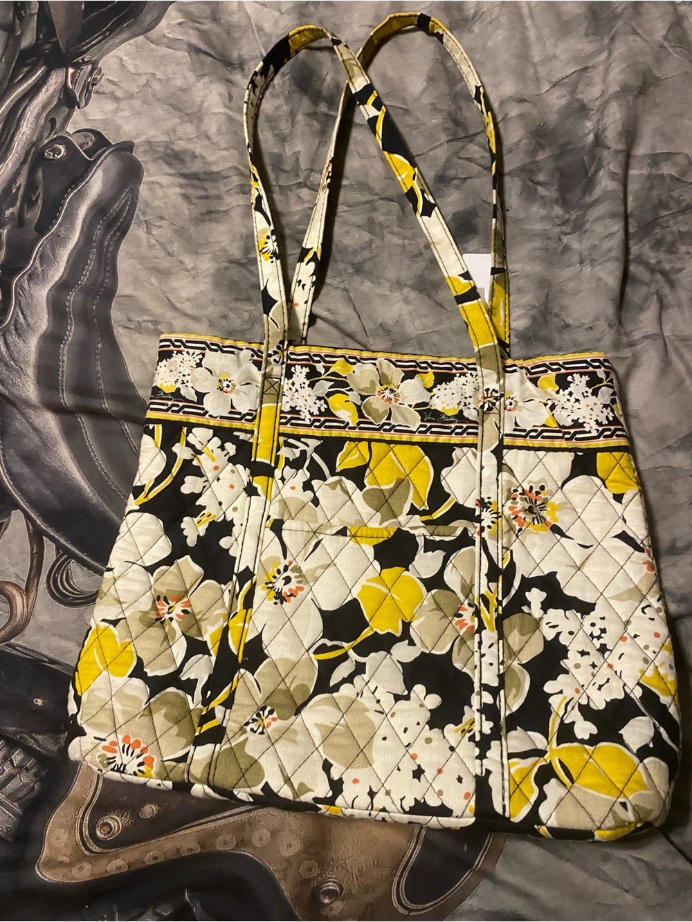 Vera Bradley Quilted Floral Tote in Yellow, Black & White